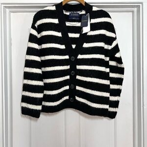 Piombo Black and Cream Knit Cardigan Angora blend Small